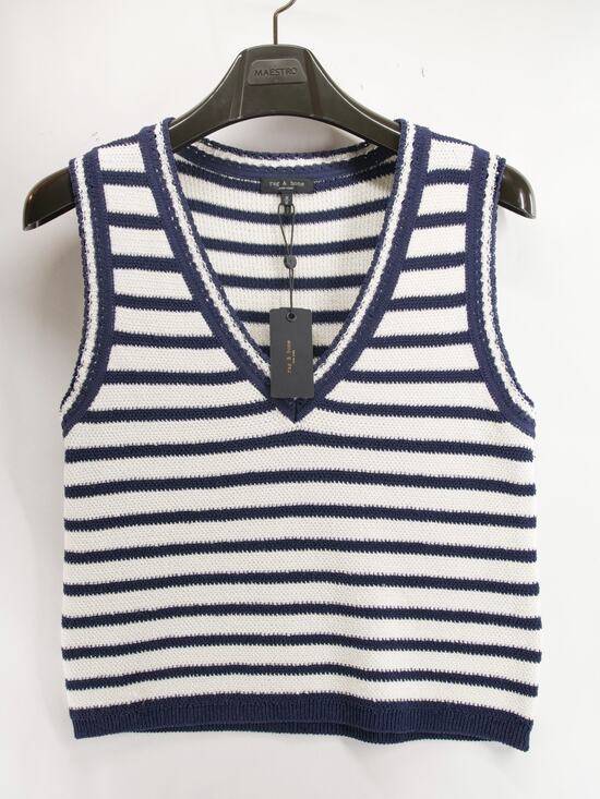 rag & bone Sweaters - Rag & Bone NWT Meghan Striped Sweater Vest Women's Medium Ivory Navy Deep V Neck